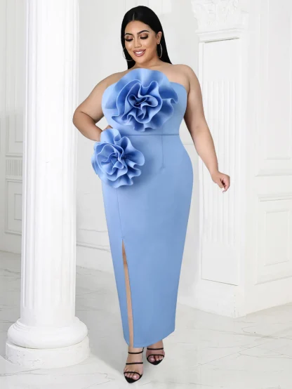 Exaggerated 3D Flower Strapless Dress